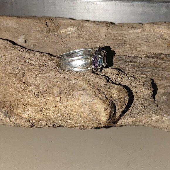 Vintage Marcasite Sterling Silver 925 Ring Prong Multi Colored Gemstones Stamped - Picture 9 of 11